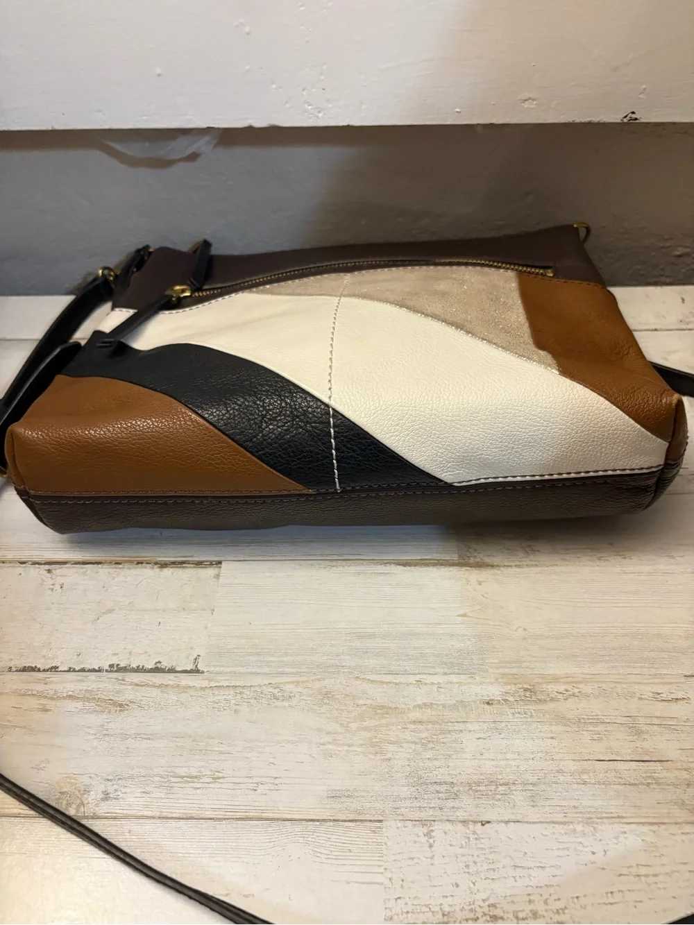 Fossil Multi‑Tone Leather Colorblock Crossbody - Brown Black Cream